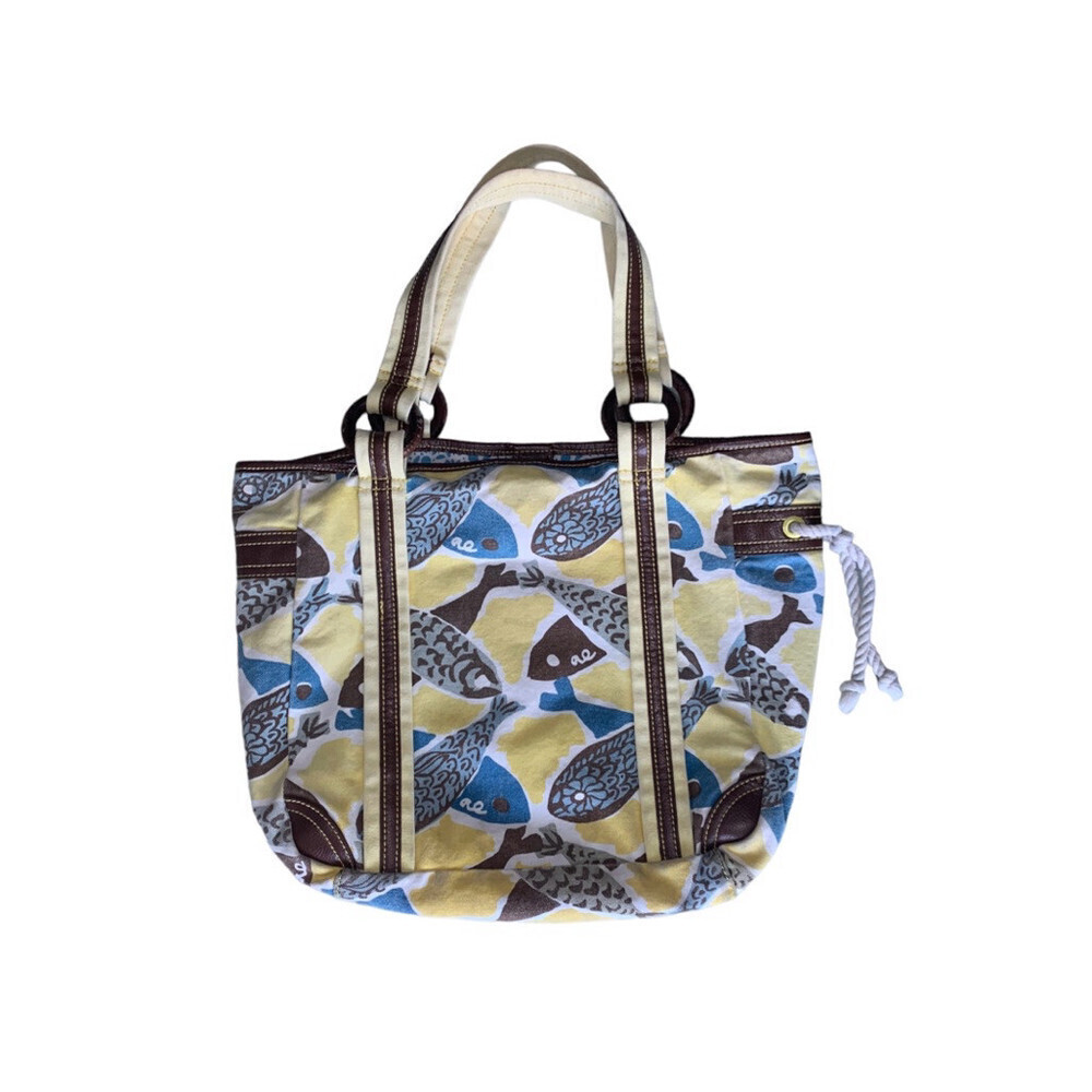 AMERICAN EAGLE OUTFITTERS Blue Yellow Fish Beach Pool Swim Bag Tote Canvas Women